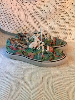 Vans Flamingo Print Low-Top Sneakers in Teal & Pink